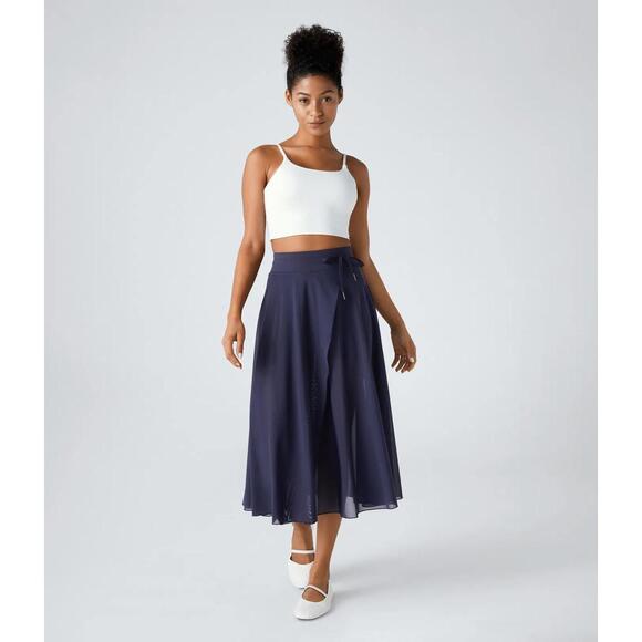 NWT Halara High Waisted Contrast Mesh 2-in-1 Pocket Midi Flare Casual Skirt - M - Picture 7 of 12